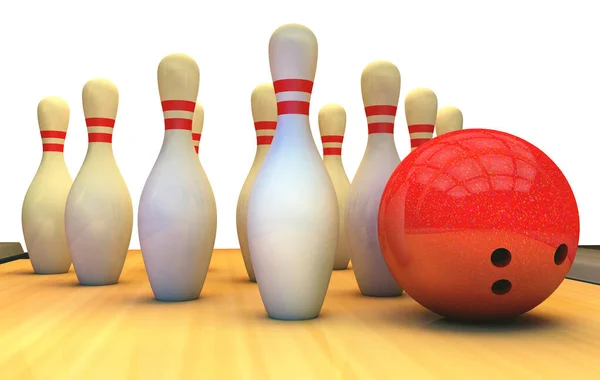 Bowling pozadí s kolíky a míč. — Stock fotografie