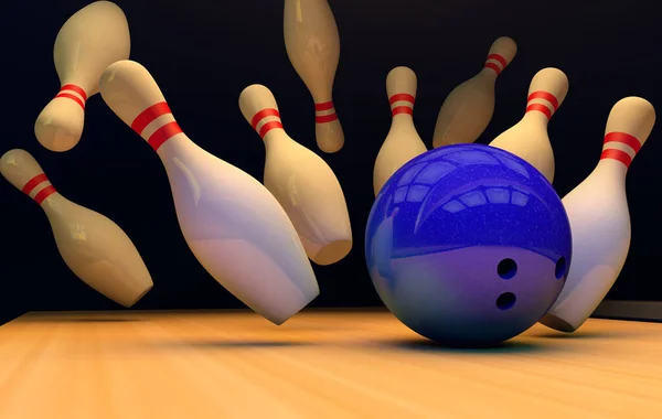 Bowling sciopero con perni e palla . — Foto Stock