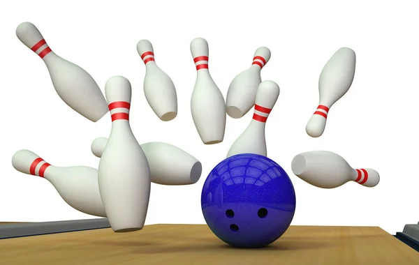 Bowling strejk med en boll och käglor — Stockfoto