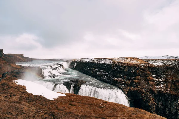 A Nagy Vízesés Gullfoss Dél-Izlandon, az arany gyűrűn. — Stock Fotó