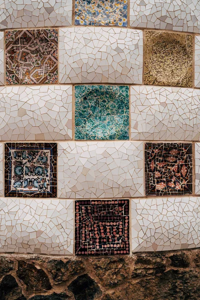 Close-up Mosaic Antonio Gaudi in the Park Guell, Barcelona — Stock Photo, Image