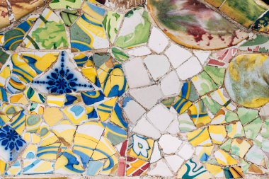 Yakın plan Mozaik Antonio Gaudi Park Guell, Barcelona 'da
