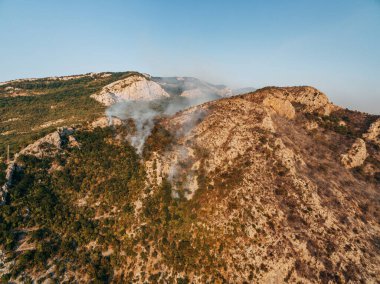 Dağın tepesindeki orman yangınları..