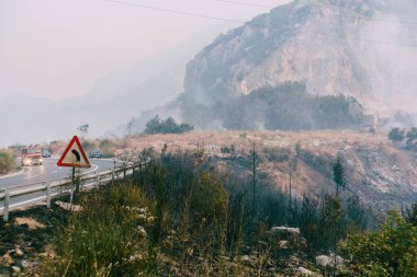 Dağlarda, yol kenarında yangın var..