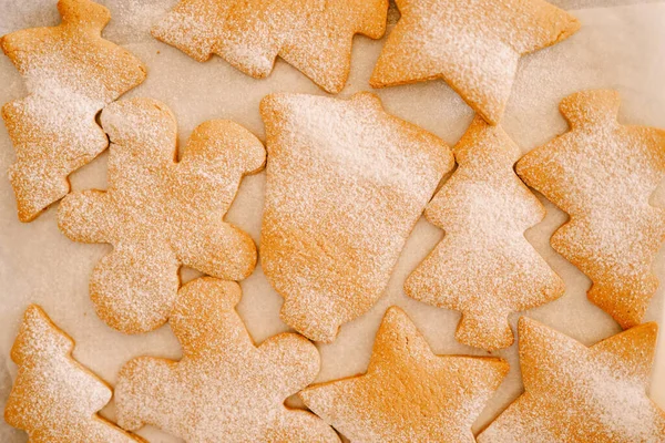 Close-up de biscoitos de gengibre polvilhados com açúcar em pó. — Fotografia de Stock