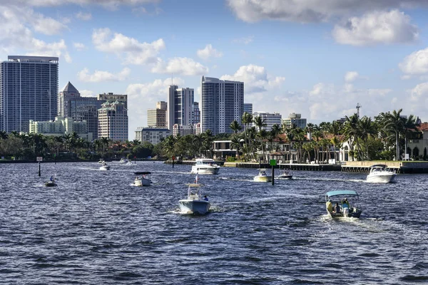 Lauderdale Florida February 2018 Business Pleasure Boats Going Intracoastal Waterway — Stock Photo, Image