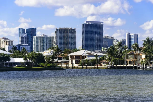 Highrise buildings and luxury real estate on the coastal waterway of Ft. Lauderdale, Florida