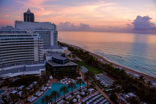 Puesta Sol Sobre South Beach Miami Florida — Foto de Stock