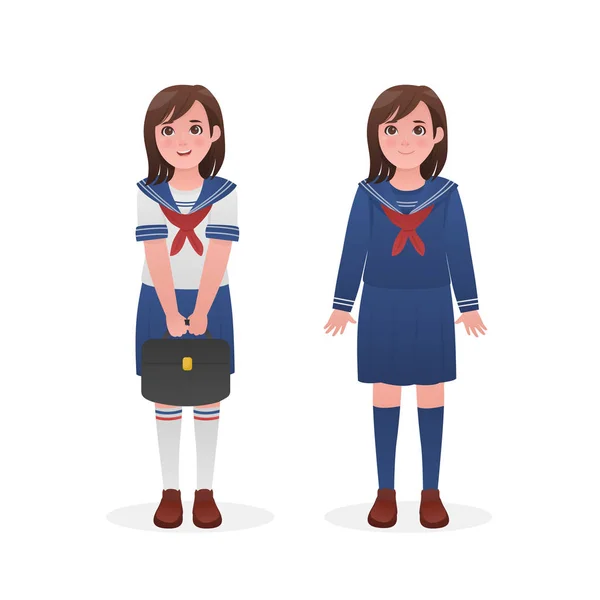 Linda Chica Usando Japonés Marinero Uniforme Personaje Diseño Vector Dibujos — Archivo Imágenes Vectoriales