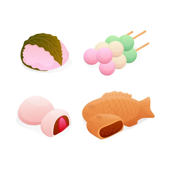 Set Isométrico Japonés Dulce Postre Spring Seasonal Food Vector Illustration — Vector de stock