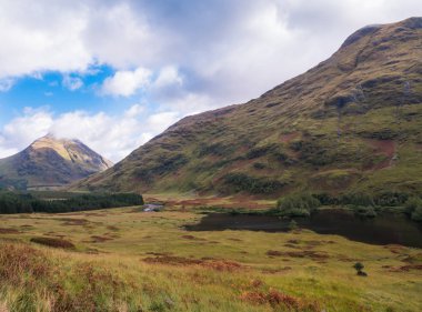 Glen Etive ve nehir Etive İskoçya Highlands geniş görüş