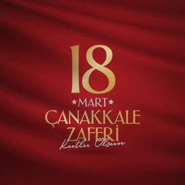 18 Mart 1915 günü Türk ulusal tatil Osmanlı Çanakkale zafer anıtı. Billboard, afiş, sosyal medya, tebrik kartı şablonu. (Türkçe: 18 Mart Çanakkale Zaferi Kutlu Olsun)