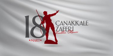 18 Mart 1915 günü Türk ulusal tatil Osmanlı Çanakkale zafer anıtı. Billboard, afiş, sosyal medya, tebrik kartı şablonu. (Türkçe: 18 Mart Çanakkale Zaferi Kutlu Olsun)