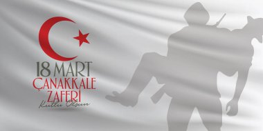 18 Mart 1915 günü Türk ulusal tatil Osmanlı Çanakkale zafer anıtı. Billboard, afiş, sosyal medya, tebrik kartı şablonu. (Türkçe: 18 Mart Çanakkale Zaferi Kutlu Olsun)