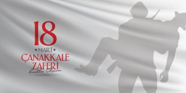 18 Mart 1915 günü Türk ulusal tatil Osmanlı Çanakkale zafer anıtı. Billboard, afiş, sosyal medya, tebrik kartı şablonu. (Türkçe: 18 Mart Çanakkale Zaferi Kutlu Olsun)