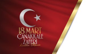 18 Mart 1915 günü Türk ulusal tatil Osmanlı Çanakkale zafer anıtı. Billboard, afiş, sosyal medya, tebrik kartı şablonu. (Türkçe: 18 Mart Çanakkale Zaferi Kutlu Olsun)