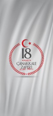 18 Mart 1915 günü Türk ulusal tatil Osmanlı Çanakkale zafer anıtı. Billboard, afiş, sosyal medya, tebrik kartı şablonu. (Türkçe: 18 Mart Çanakkale Zaferi Kutlu Olsun)