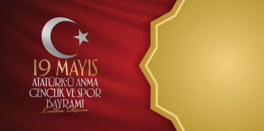 19 Mayıs Atatürk'ü Anma, Gençlik ve Spor Bayramı. Billboard, Poster, Sosyal Medya, Tebrik Kartı şablonu. (Türkçe: 19 Mayis Atatürk'ü Anma, Gençlik ve Spor Bayrami Kutlu Olsun.)
