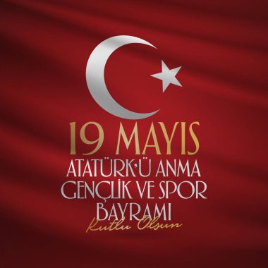 19 Mayıs Atatürk'ü Anma, Gençlik ve Spor Bayramı. Billboard, Poster, Sosyal Medya, Tebrik Kartı şablonu. (Türkçe: 19 Mayis Atatürk'ü Anma, Gençlik ve Spor Bayrami Kutlu Olsun.)