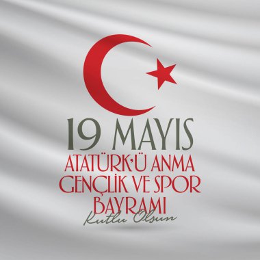 19 Mayıs Atatürk'ü Anma, Gençlik ve Spor Bayramı. Billboard, Poster, Sosyal Medya, Tebrik Kartı şablonu. (Türkçe: 19 Mayis Atatürk'ü Anma, Gençlik ve Spor Bayrami Kutlu Olsun.)