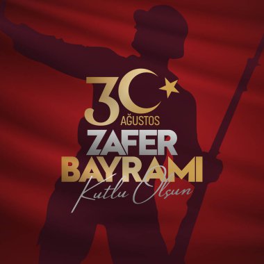 30 Ağustos Zafer Bayrami Zafer Günü Türkiye. Tercümesi: 30 Ağustos 'ta Türkiye' de zafer ve Ulusal Gün kutlandı. (Türkçe: 30 Agustos Zafer Bayrami Kutlu Olsun) Tebrik kartı şablonu.
