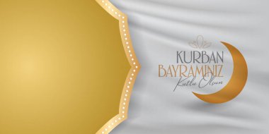 Fedakârlık ziyafeti (bayram al-Adha mübarek) (Türkçe: Kurban Bayramınız kutlu olsun) Müslüman toplumun kutsal günleri. Billboard, poster, sosyal medya, tebrik kartı şablonu.