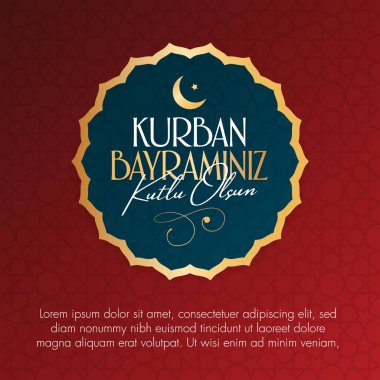 Fedakârlık ziyafeti (bayram al-Adha mübarek) (Türkçe: Kurban Bayramınız kutlu olsun) Müslüman toplumun kutsal günleri. Billboard, poster, sosyal medya, tebrik kartı şablonu.