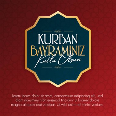 Fedakârlık ziyafeti (bayram al-Adha mübarek) (Türkçe: Kurban Bayramınız kutlu olsun) Müslüman toplumun kutsal günleri. Billboard, poster, sosyal medya, tebrik kartı şablonu.