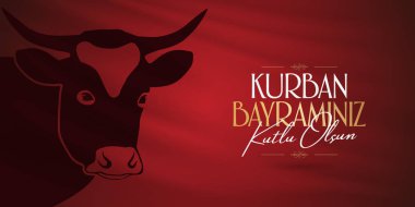 Fedakârlık ziyafeti (bayram al-Adha mübarek) (Türkçe: Kurban Bayramınız kutlu olsun) Müslüman toplumun kutsal günleri. Billboard, poster, sosyal medya, tebrik kartı şablonu.