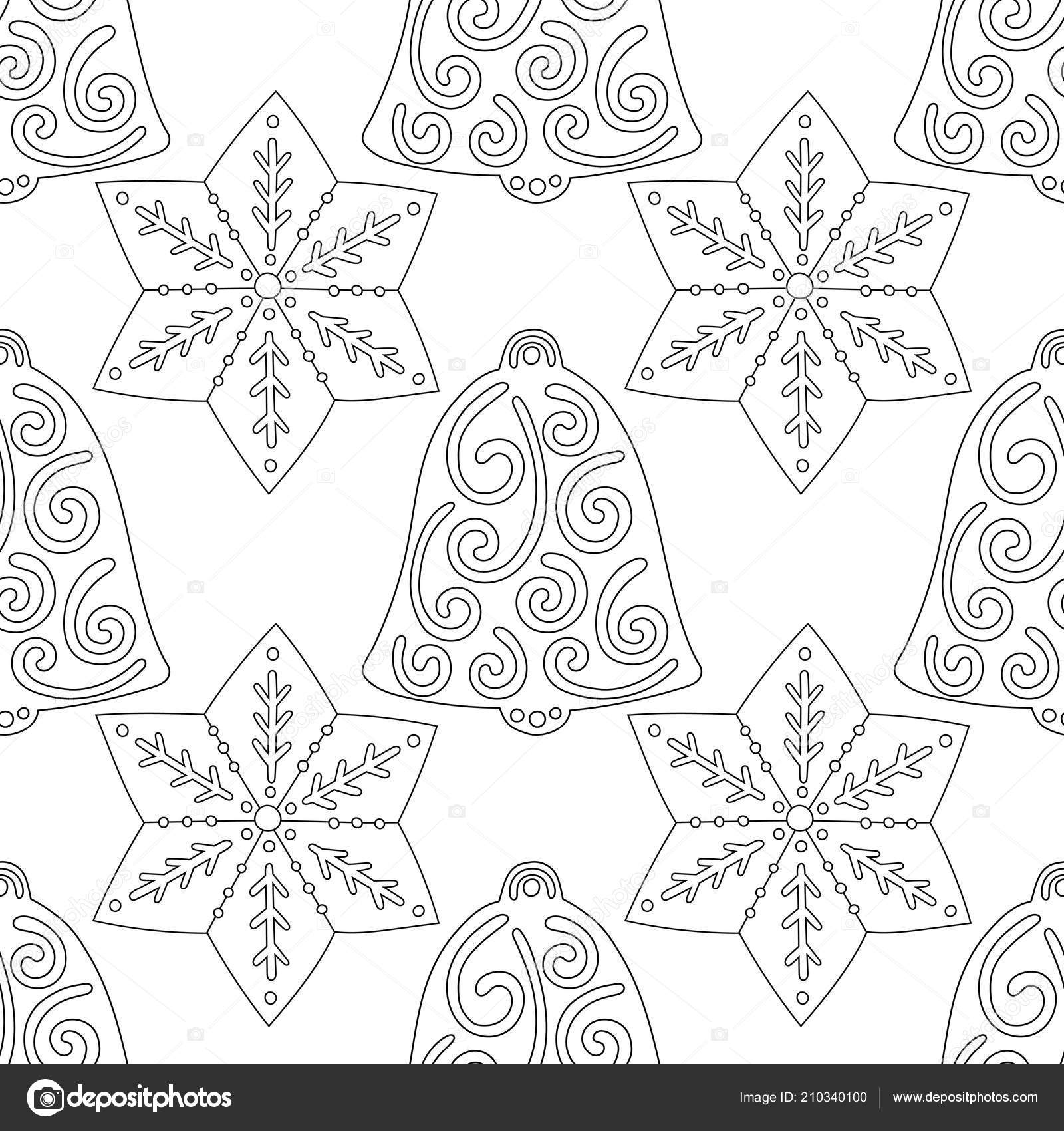 Gingerbread bells Black and white illustration for coloring book or page Christmas and holiday background — Vektor od lilipom