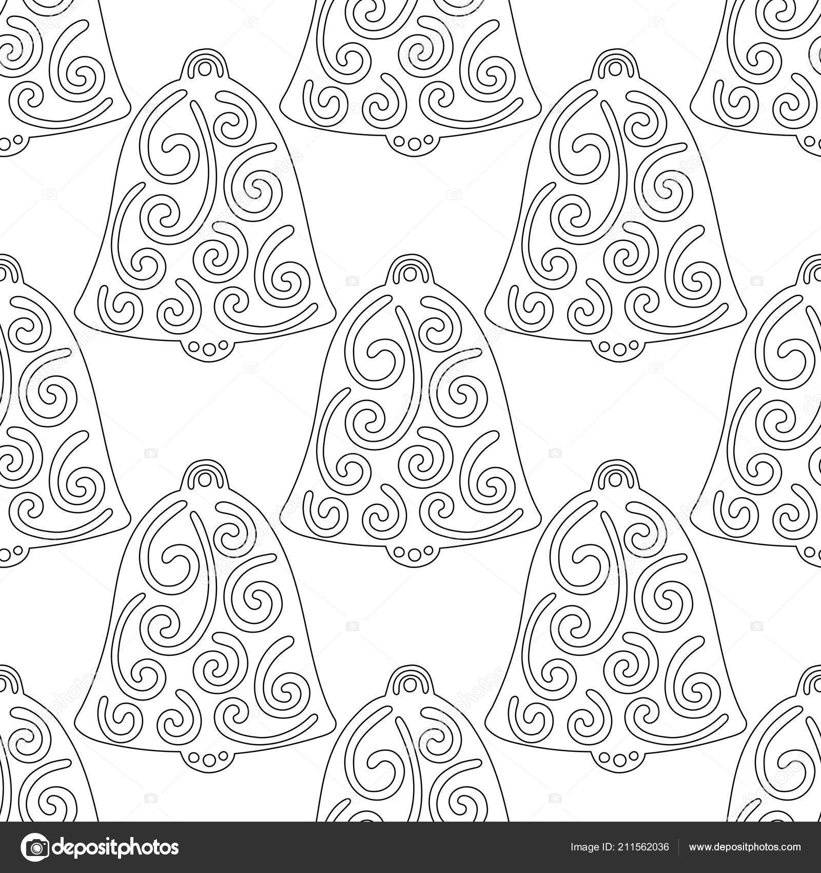 Gingerbread bells Black and white illustration for coloring book or page Christmas and holiday background — Vektor od lilipom