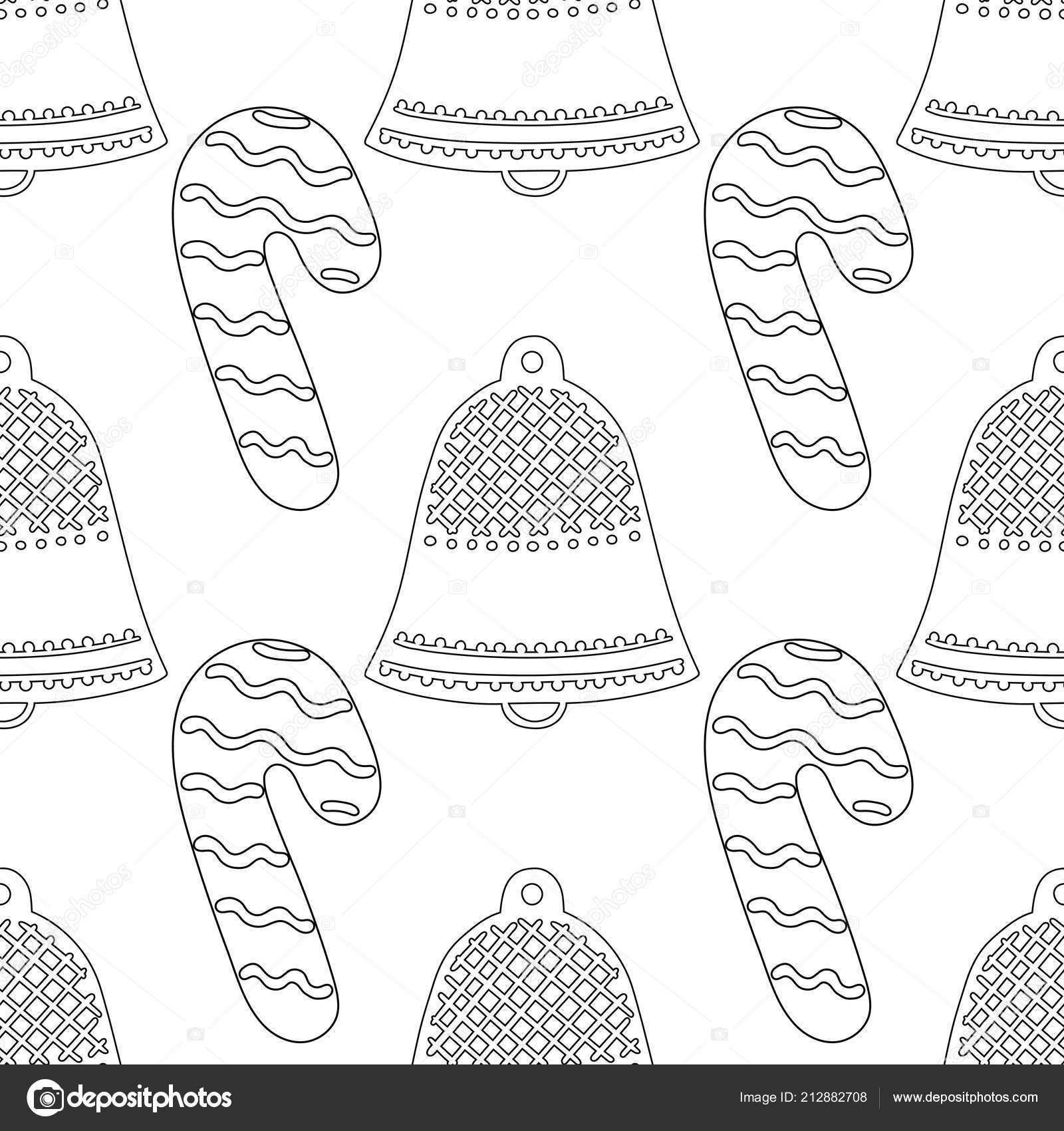Gingerbread bells Black and white illustration for coloring book or page Christmas and holiday background — Vektor od lilipom