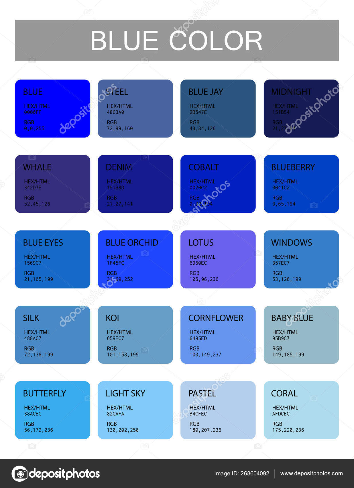 Blue Color Codes And Names Selection Of Colors For Design