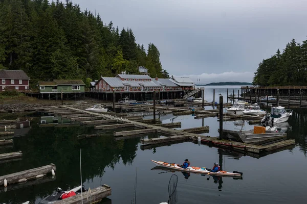 View Telegraph Cove Cloudy Morning Kayakers Forground — Stock Photo, Image