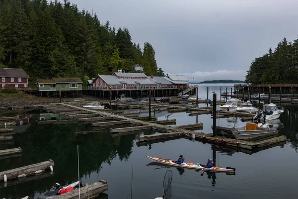 View Telegraph Cove Cloudy Morning Kayakers Forground Stock Image