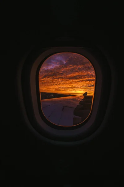 Sunrise Flight Windows Colors Incredible Wing Plane — Stock Photo, Image