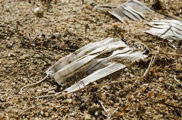 White Disposable Masks Thrown Ground — Stock Photo, Image