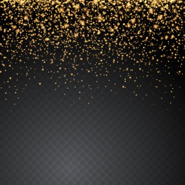 Vektör altın parlak parlayan şeffaf arka plan üzerinde köpüklü parçacıklar