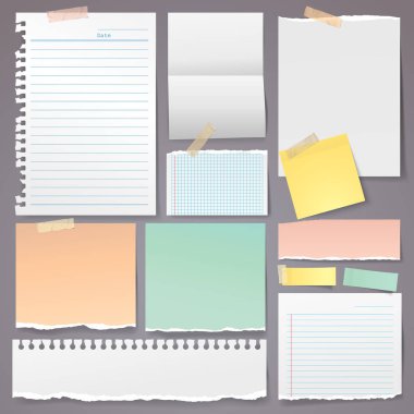 Kağıt gözyaşı kümesiyle yapışkan not ve yapışkan bant vektör illüstrasyon izole gri arka plan üzerinde