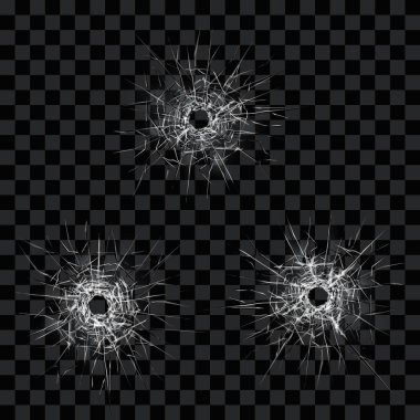 Temperli cam şablon vektör çizim şeffaf arka plan üzerinde kurşun deliği etkisi