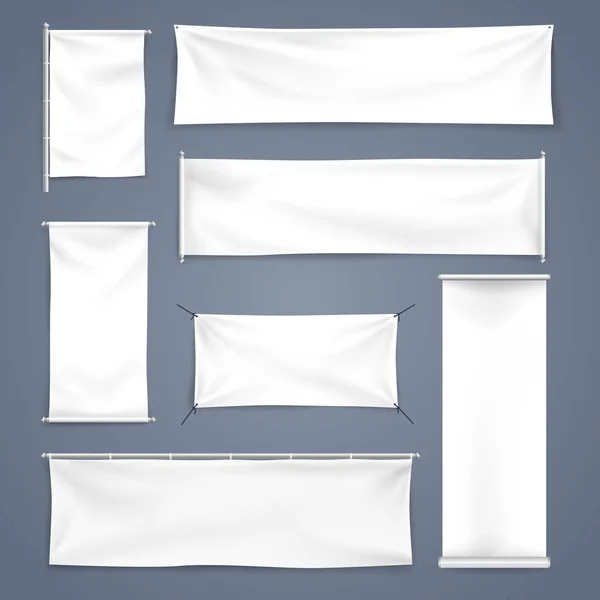 Modello Bianco Tessuto Roll Banner Con Pieghe Illustrazione Vettoriale — Vettoriale Stock