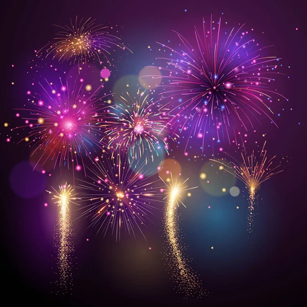 Firework Vector Illustration Various Shapes Sparkling Colorful Background — Stock Vector