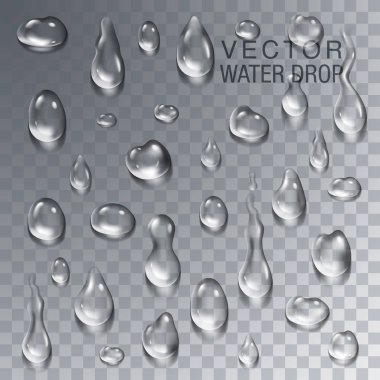 Clean water drops set on transparent background - condensation drop illustration clipart