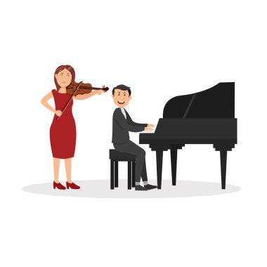 Kemanci ve piyanist karikatür vektör çizimi