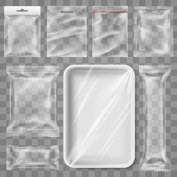 Ilustração Embalagem Plástica Vazia Transparente Produto Lanche Recipiente Alimentos Marcando — Vetor de Stock