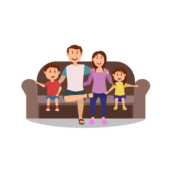 Famiglia Seduta Sul Divano Illustrazione Del Fumetto — Vettoriale Stock