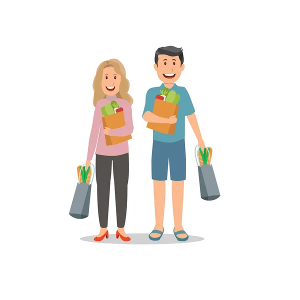 Couple Shopping Cartoon Illustration — Stock Vector