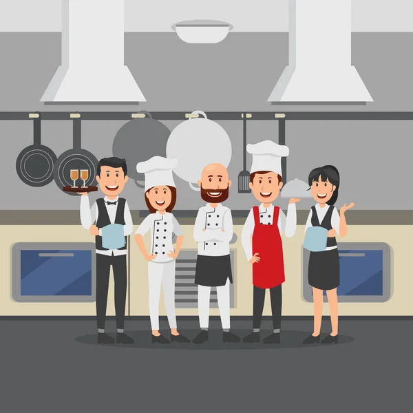 厨房职员厨师和侍者例证卡通 — 图库矢量图片