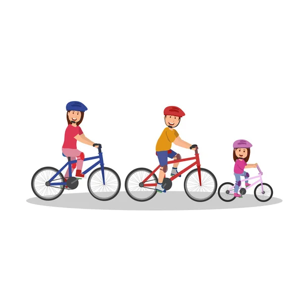 Семейный Мультфильм Вместе Велосипеде — стоковый вектор
