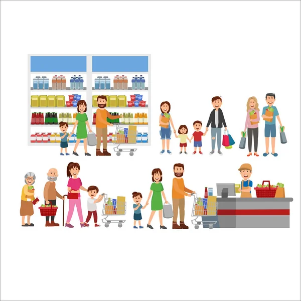 Set Family Shopping Illustration — Stock Vector